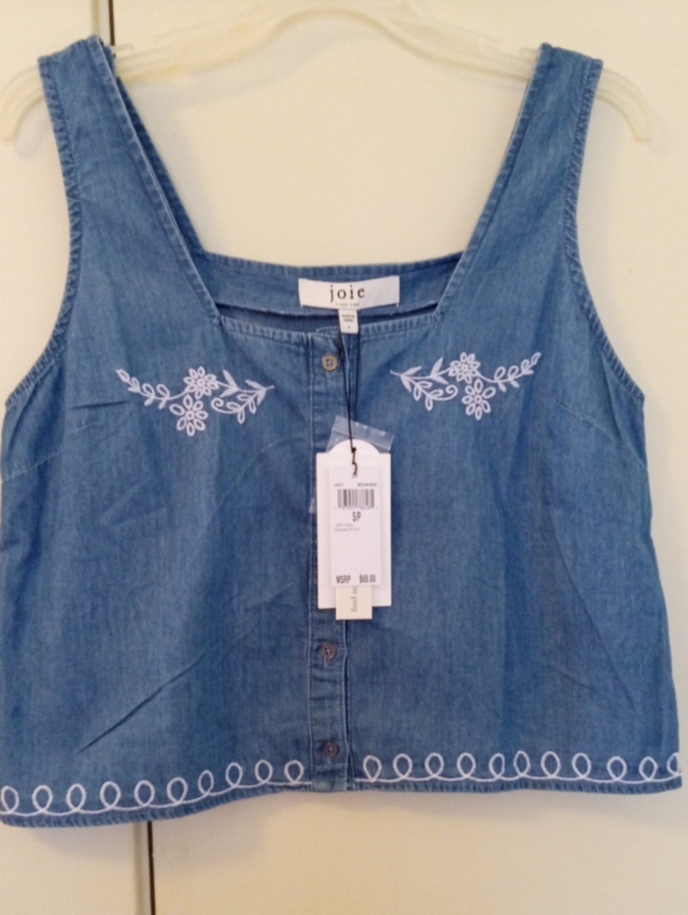 Brand New JOIE Denim Embroidered Crop Tank